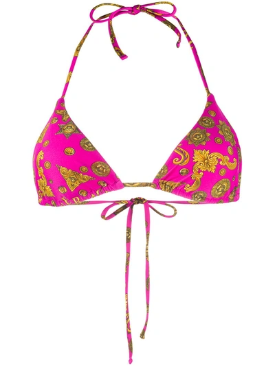 Versace Barocco Western Print Bikini Top In Rosa