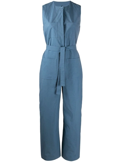 Sara Lanzi Sleeveless Tie Waist Jumpsuit In Blue