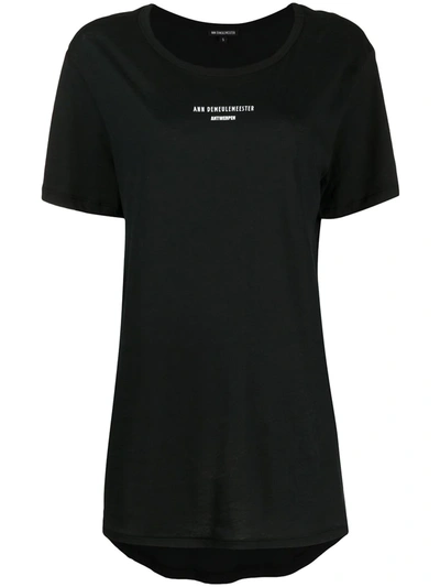 Ann Demeulemeester Longline Logo Print T-shirt In Black