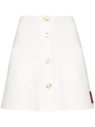 Gucci Button Detail Denim Mini Skirt In White