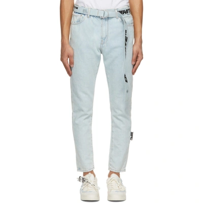 Off-white Bleached-effect Slim-fit Jeans In Light Blue,blue