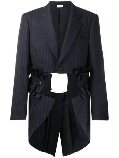 Comme Des Garçons Homme Deux Ruffled-waist Pinstripe Coat In Blue