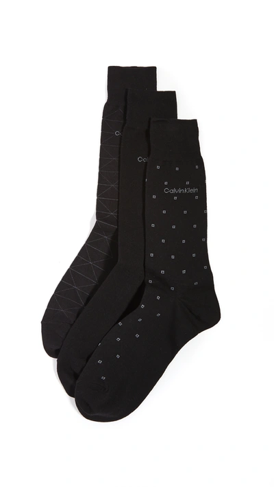 Calvin Klein Underwear 3 Pack Pattern Cotton Dress Socks In Black