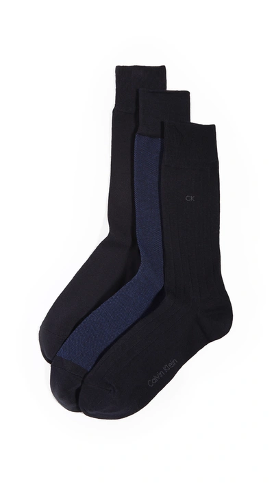 Calvin Klein Underwear 3 Pack Birdseye Dress Socks In Navy