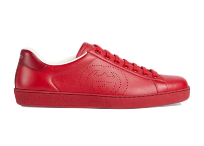 Pre-owned Gucci  Ace Perforated Interlocking G Red