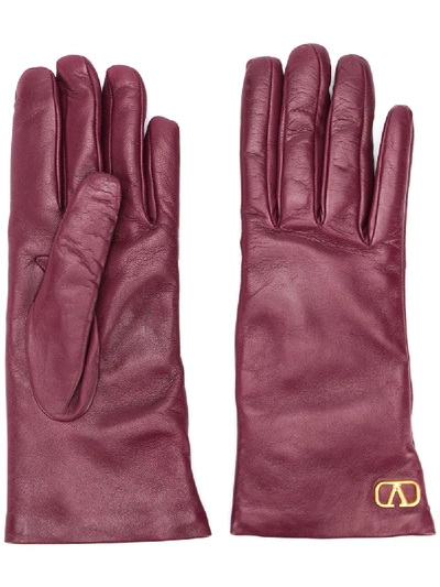 Valentino Garavani Vlogo Burgundy Leather Gloves