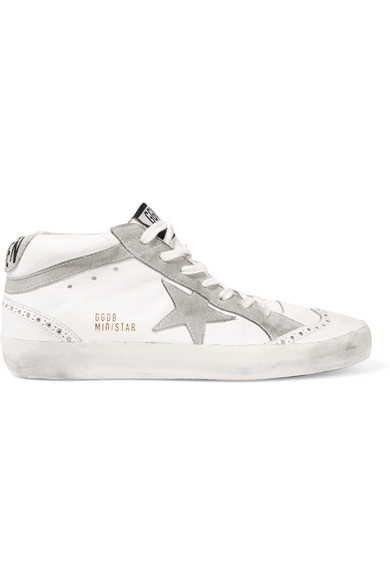 Golden Goose Mid Star Studded Distressed Suede-paneled Leather High-top ...