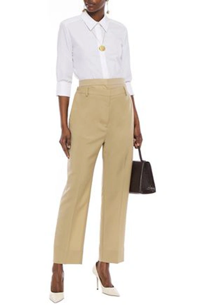 Burberry Gabardine-paneled Mohair And Wool-blend Tapered Pants In Sand
