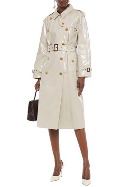 Burberry Coated Cotton-gabardine Trench Coat In Stone