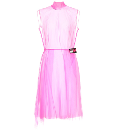 Prada Pink & White Poplin Mesh Overlay Dress