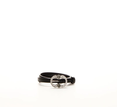 Prada Crystal-embellished Textured-leather Belt In Black