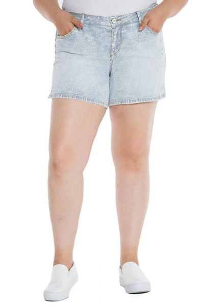 Slink Jeans Side Vent Shorts In Denim Stripes