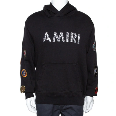 Pre-owned Amiri Black Logo Print Cotton Mix Patch Hooded Sweatshirt M