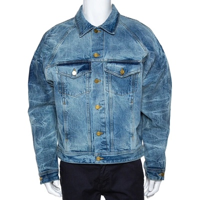 Pre-owned Fear Of God Fifth Collection Indigo Acid Wash Denim Trucker Jacket M In Blue