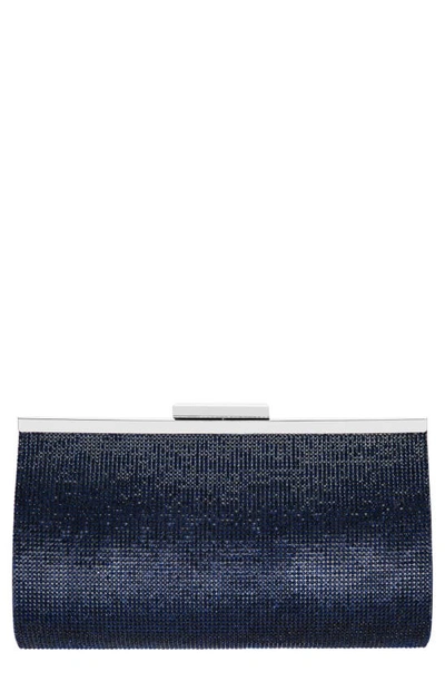 Nina Crystal Frame Clutch In Navy