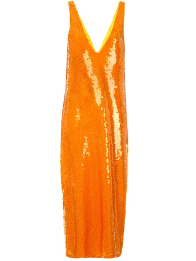 Eckhaus Latta Sequin-embellished Shift Dress In Orange