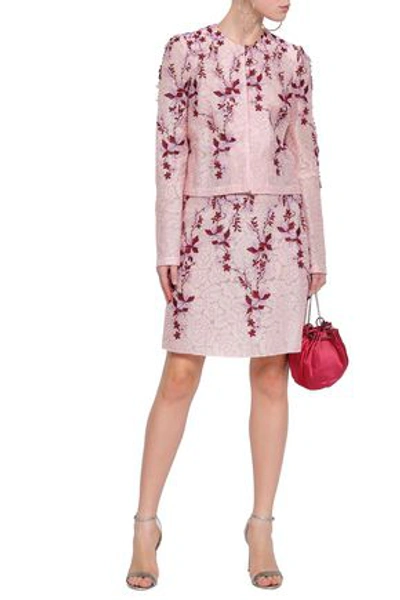 Giambattista Valli Floral-appliquéd Lace Skirt In Pastel Pink