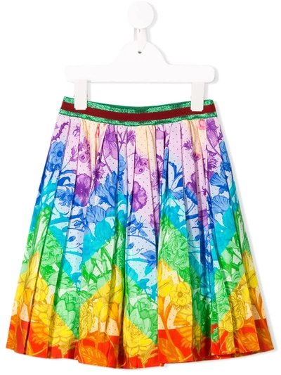 Gucci Kids' Rainbow Floral Print Skirt In Yellow
