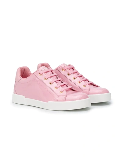 Dolce & Gabbana Kids' Patent Leather Portofino Light Sneakers In Pink