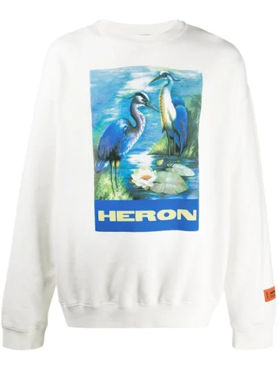 Heron Preston Sweatshirt Heron Print In White,light Blue,green