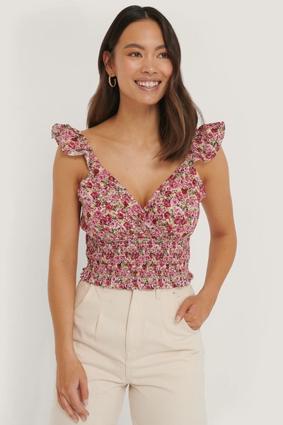 Na-kd Smocked Flounce Top Flower In Pink Flower