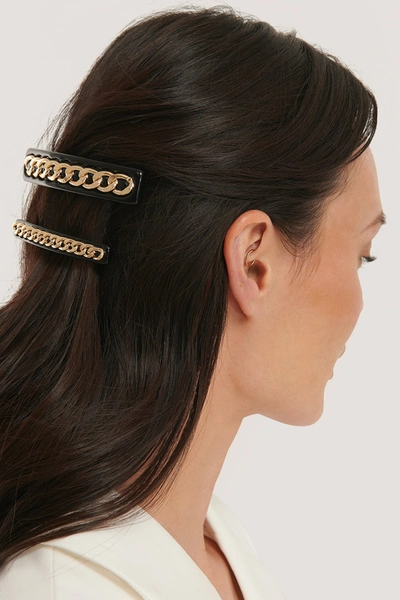 Na-kd Double Pack Chain Detailed Hairclips - Black In Gold/black