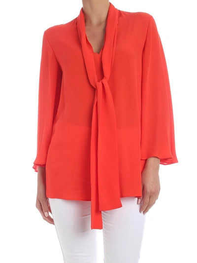 Valentino Tie-neck Blouse In Red Silk