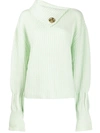 Jw Anderson Asymmetric Collar Sweater In Green