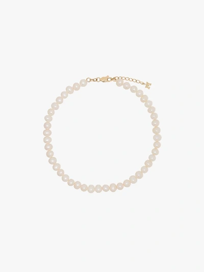 Mateo 9kt Yellow Gold Pearl Anklet In Yellow Gold/white