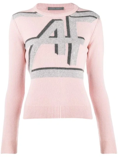Alberta Ferretti Logo Print Knitted Sweater In Beige/grey
