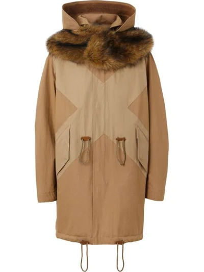 Burberry Detachable Hood Cotton Blend Parka In Brown