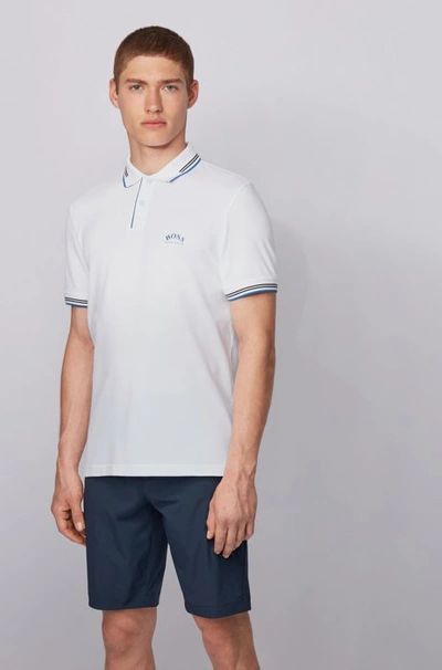Hugo Boss Slim Fit Performance Curved Logo Polo In Natural