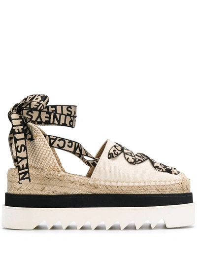 Stella Mccartney Gaia Ankle-wrap Canvas Wedge Espadrilles In Neutrals