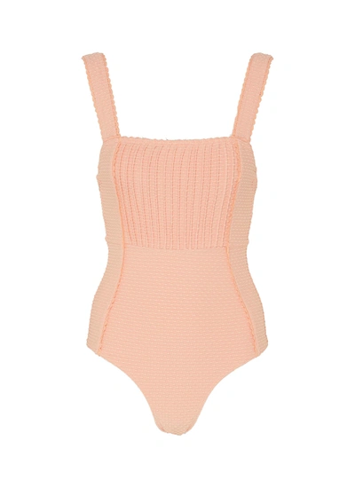 Peony 'apricot' Pintucked One Piece Swimsuit In Pink