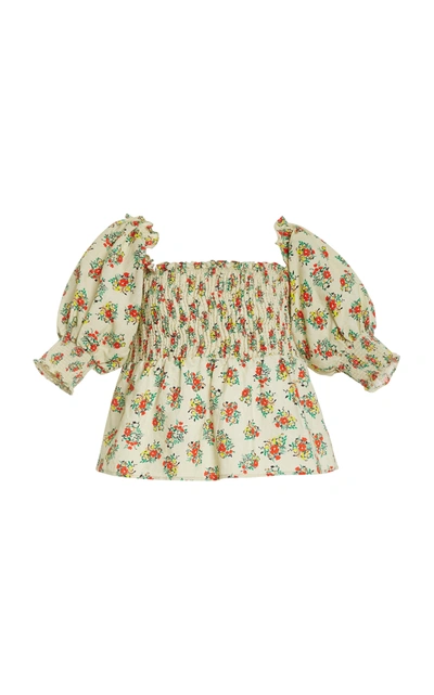 Rixo London Katarina Smocked Printed Cotton-blend Peplum Top In Floral