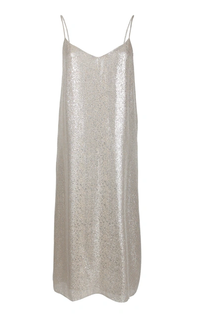 Marie France Van Damme Metallic Cotton-silk Knee-length Dress In Neutral