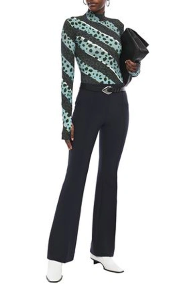 House Of Holland Printed Stretch-cotton Jersey Turtleneck Top In Turquoise