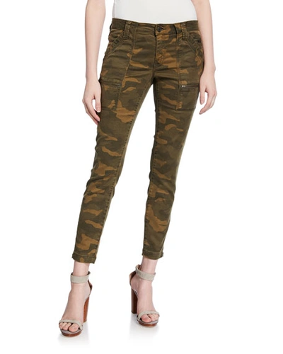 Joie Park Cropped Printed Cotton-blend Gabardine Skinny Pants In Green