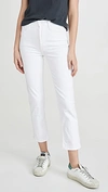 Mother The Pixie Frayed Hem High Waist Ankle Skinny Jeans In Totally Innocent