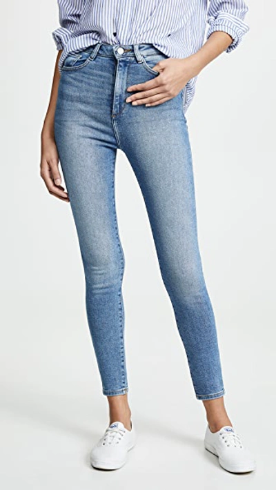 Dl1961 Florence Cropped Faded Mid-rise Skinny Jeans In Blue