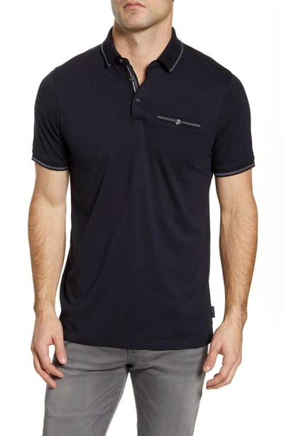 Ted Baker Tortila Slim Fit Tipped Pocket Polo In Navy