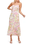 Astr Charisma Tie Back Sleeveless Midi Dress In Pink Yellow Tie Dye
