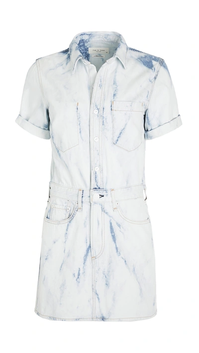 Rag & Bone Acid Wash Short Sleeve Denim Shirt Dress In Blue