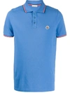Moncler Contrast-trim Logo Polo Shirt In Blue