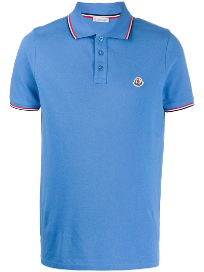 Moncler Contrast-trim Logo Polo Shirt In Blue