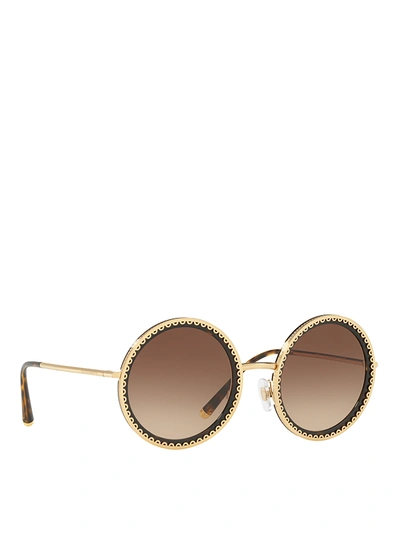 Dolce & Gabbana Embroidery Effect Round Sunglasses In Gold