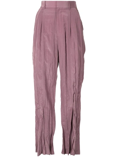 Akira Naka Crinkled High-waisted Trousers In Purple