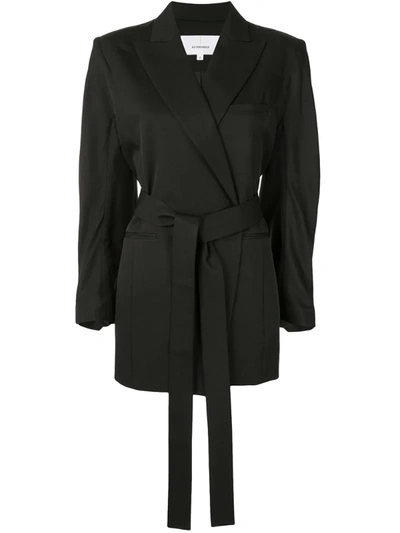 Akira Naka Belted Wrap-front Jacket In Black