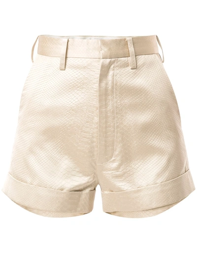 Sankuanz High-waisted Snakeskin-effect Shorts In White