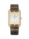 Pre-owned Hermes Cape Cod 29mm Diamond, 18k Yellow Gold & Alligator Strap Watch In Brown